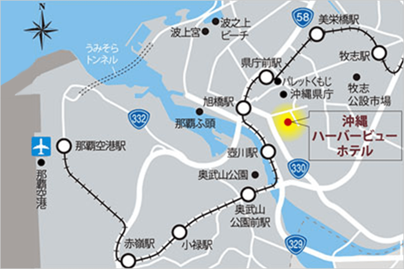 冲绳港景酒店，广域地图。